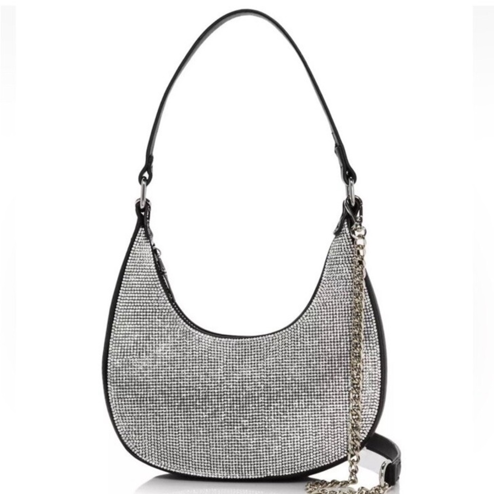 AQUA Sparkling Rhinestones Embellished Shoulder Bag with Removable Chain